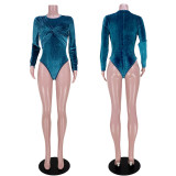 Velvet Long Sleeve Zipper Bodysuits+Split Mini Skirt 2 Piece Sets ASL-6518