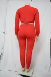 Plus Size Solid Ribbed Long Sleeve Crop Top+Vest+Pants 3 Piece Sets NNWF-7345