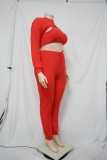 Plus Size Solid Ribbed Long Sleeve Crop Top+Vest+Pants 3 Piece Sets NNWF-7345
