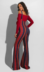 Sexy Off-shoulder Tie Up Top And Print Sling Jumpsuits Two Piece Sets FSXF-188