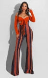 Sexy Off-shoulder Tie Up Top And Print Sling Jumpsuits Two Piece Sets FSXF-188