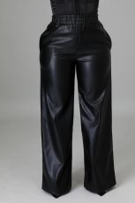 Black PU Leather Pocket Wide Leg Pants BGN-211