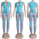 Sexy Sleeveless Top And Print Pants Two Piece Sets FSXF-312
