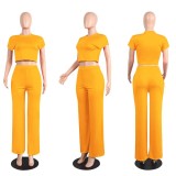 Casual Solid Color Short Sleeve And Pants 2 Piece Sets FSXF-61