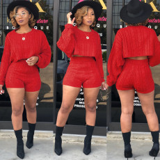 Sexy knitted Sweater Long Sleeve Shorts Two Piece Sets FSXF-67