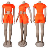 Casual Solid Color Short Sleeve Shorts Two Piece Sets FSXF-272