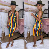 Sleeveless Color Striped Slim Dress FSXF-55