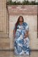 Plus Size Printed V Neck Sashes Maxi Dress XMY-9326