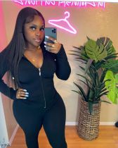 Solid Ribbed Hooded Long Sleeve Zipper 2 Piece Sets FSL-F180