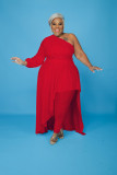 Plus Size Solid One Shoulder Irregular Maxi Dress XMY-9328