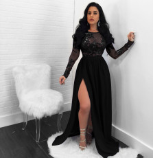 Sexy Backless Sequined See-through Lace Split Long Dress NY-8873
