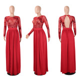 Sexy Backless Sequined Perspective Split Long Dress NY-8499