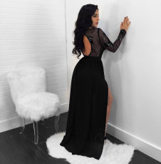 Sexy Backless Sequined See-through Lace Split Long Dress NY-8873