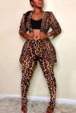 Plus Size Print Slim-fit Lapel Coat and Pants Two Piece Sets NY-8863