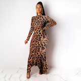 Print Irregular Hem Slim Long Sleeve Maxi Dress NY-8862