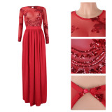 Sexy Backless Sequined Perspective Split Long Dress NY-8499