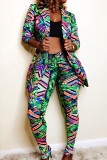 Plus Size Print Slim-fit Lapel Coat and Pants Two Piece Sets NY-8863