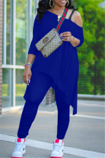 Plus Size Irregular Hem Long Sleeve And Ruched Pants Two Piece Sets NY-2015