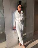 Plus Size Plush Hooded Long Sleeve 2 Piece Pants Set HNIF-061