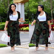 Plus Size Casual Printed Long Cloak And Pants 2 Piece Sets (Without Vest ) NY-8576