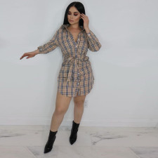 Plaid Print Long Sleeve Sashe Shirt Dress ORY-5216