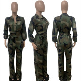 Plus Size Casual Printed Long Sleeve Sashes Jumpsuit LSD-8615-1