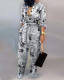Plus Size Casual Printed Long Sleeve Sashes Jumpsuit LSD-8615-1