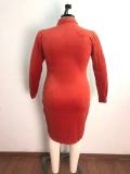 Plus Size Solid Long Sleeve Slim Shirt Dress OSM-7005