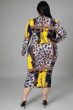 Plus Size Printed Long Sleeve Midi Dress OSM-5280