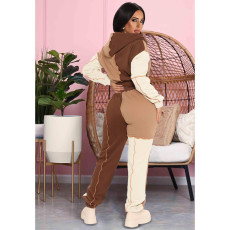 Casual Patchwork Hooded Two Piece Sets ASL-6521