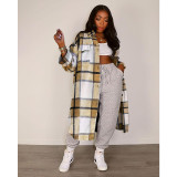 Plaid Full Sleeve Buttons Long Coat ASL-6525
