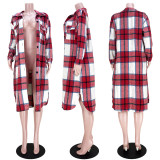 Plaid Full Sleeve Buttons Long Coat ASL-6525