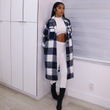 Plaid Full Sleeve Buttons Long Coat ASL-6525