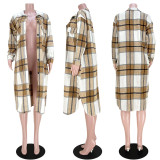 Plaid Full Sleeve Buttons Long Coat ASL-6525