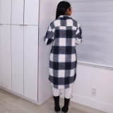 Plaid Full Sleeve Buttons Long Coat ASL-6525