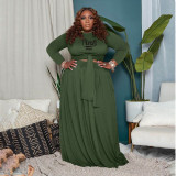 Plus Size Pink Letter Print Long Sleeve Maxi Skirt Sets WAF-77318