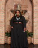 Plus Size Pink Letter Print Long Sleeve Maxi Skirt Sets WAF-77318