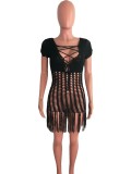 Sexy Fashion Hollow Out Weave Tassel Beach Dress OSM-4330