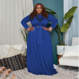 Plus Size Pink Letter Print Long Sleeve Maxi Skirt Sets WAF-77318