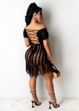 Sexy Fashion Hollow Out Weave Tassel Beach Dress OSM-4330