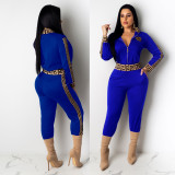 Casual Long Sleeve Zipper Two Piece Pants Set MDF-5115