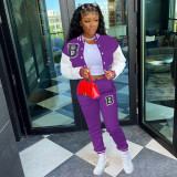 Casual Printed Baseball Jacket And Pants Two Piece Sets WSYF-5915
