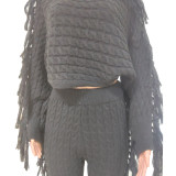 Solid Knitted Tassel Long Sleeve Sweater Pants Sets TR-1186