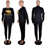 Lip Print Long Sleeve Fleece Two Piece Sets LSL-6478