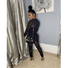 Sexy Mesh See Through Long Sleeve Jumpsuit FOSF-8112