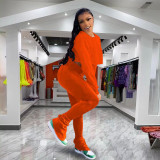 Solid Long Sleeve Crop Top Pile Pants 2 Piece Sets YD-8544