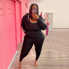 Plus Size Sports Hooded Zipper Two Piece Sets YIM-226