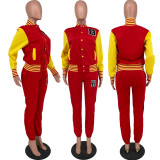 Casual Letter Baseball Jacket And Pants Two Piece Sets YH-5244