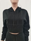 Solid Fleece Hoodie Top Pile Pants Casual Two Piece Sets AL-269