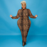 Plus Size Printed Long Sleeve Slim Maxi Dress OSIF-21401